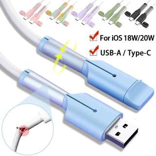 2 ชิ้น/เซ็ต Anti-Break Cable Protective Cover - Universal Cord Winder Protector - สายชาร์จโทรศัพท์ - สําหรับ iOS 18W/20W, USB-A, Type-C - สีลูกกวาด, ซิลิโคน, นุ่ม, ทนทาน