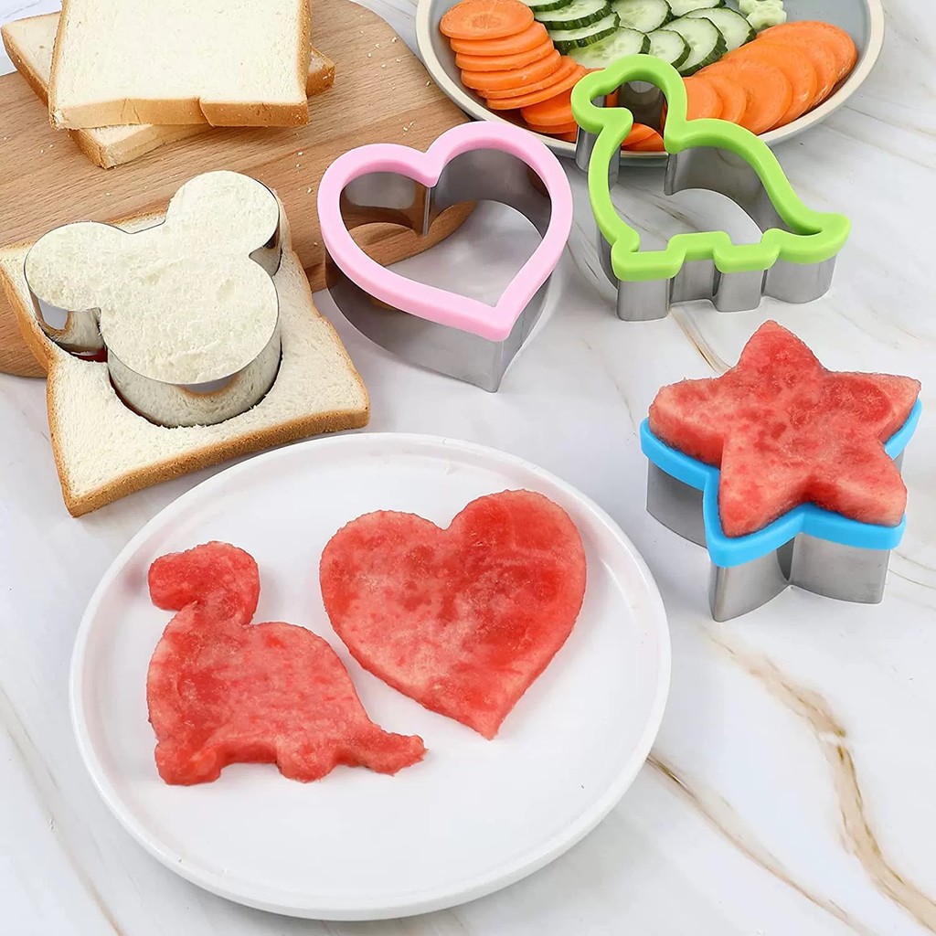 เครื่องตัดแซนวิชสแตนเลสการ์ตูนไดโนเสาร์กระต่ายขนมปังปิ้งขนมปัง Mould เครื่องตัดผักคุกกี้ DIY แม่พิมพ์อบขนมเด็กอาหารกลางวัน Bento