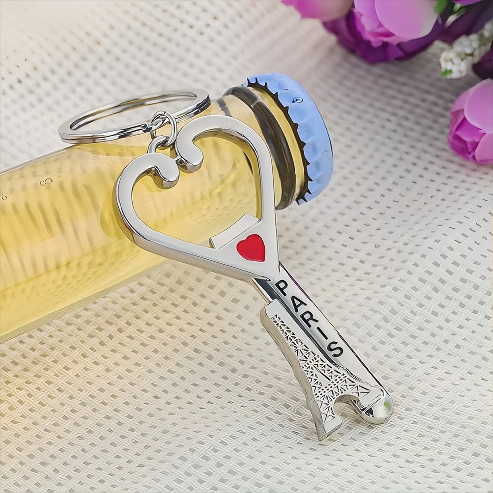 Creative Heart Shaped Key ที่เปิดขวดเบียร์พวงกุญแจโลหะ Skull Eiffel Tower พวงกุญแจสําหรับผู้หญิงผู้ชาย DIY อุปกรณ์เสริม