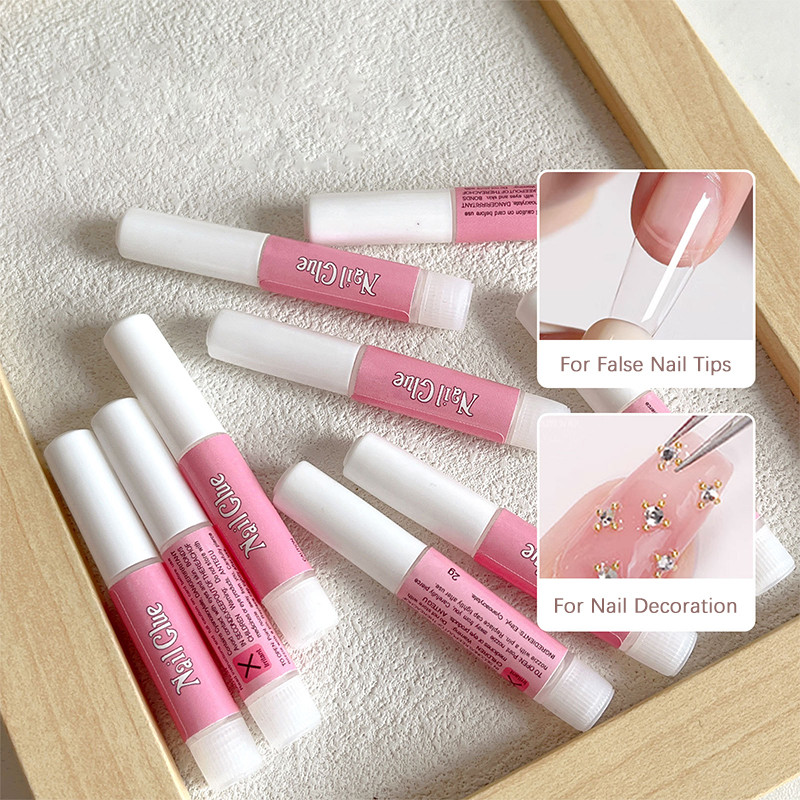 Ur น้ําตาล 5-50 ชิ้นเล็บกาวอะคริลิคเล็บปลอมเคล็ดลับกาวเจล Fast-Dry Extension Super Bond Rhinestones เล็บปลอมมินิกาวราคาต่ํา