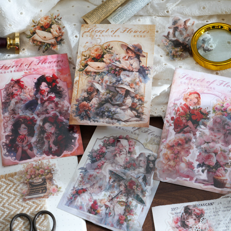 Journal Go 20 ชิ้น/ล็อตดอกไม้สาว PET สติกเกอร์สําหรับ Scrapbooking Planner อุปกรณ์ Collage Junk Jour