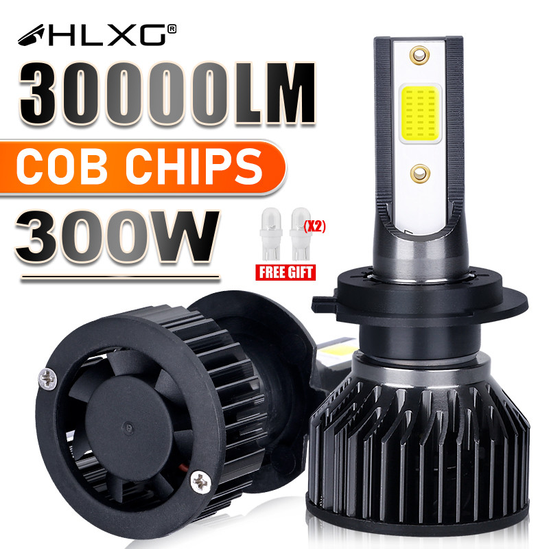 H1 Led H7 Led ไฟหน้ารถหลอดไฟ CANBUS H3 H4 H11 HB3 9005 HB4 9006 9012 HIR2 super bright Led 30000LM 300W Turbo โคมไฟ 6000K 12V