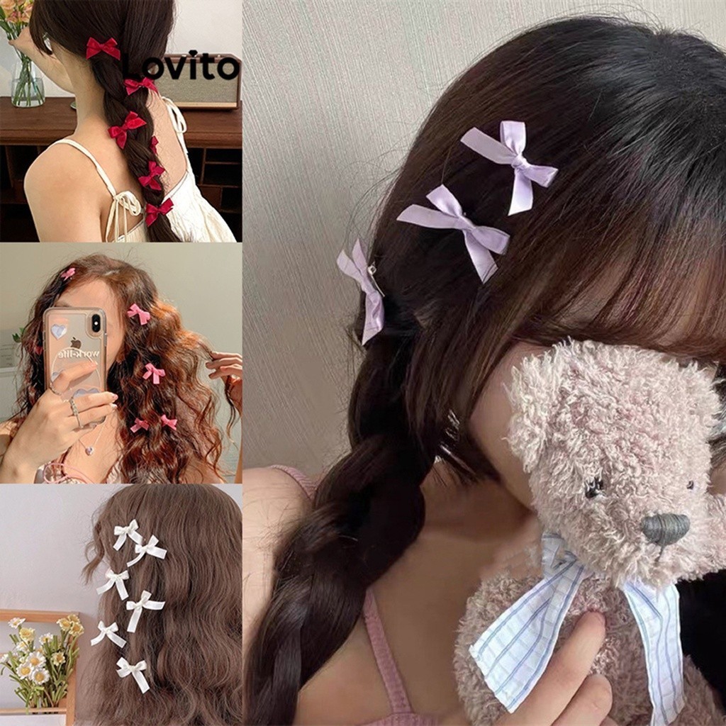Lovito กิ๊บติดผมผู้หญิง แต่งโบว์ สีพื้น สไตล์ลำลอง LFA13533