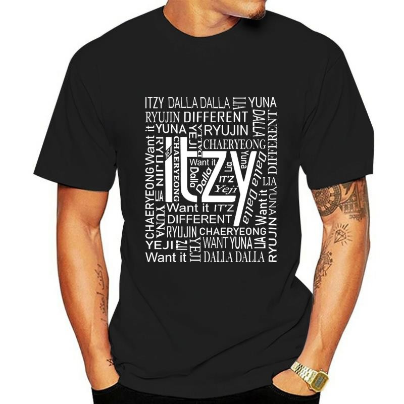 เสื้อยืดผู้ชาย ITZY NAMES AND MUSIC COLLAR WHITE เสื้อยืดผู้ชาย tshirt