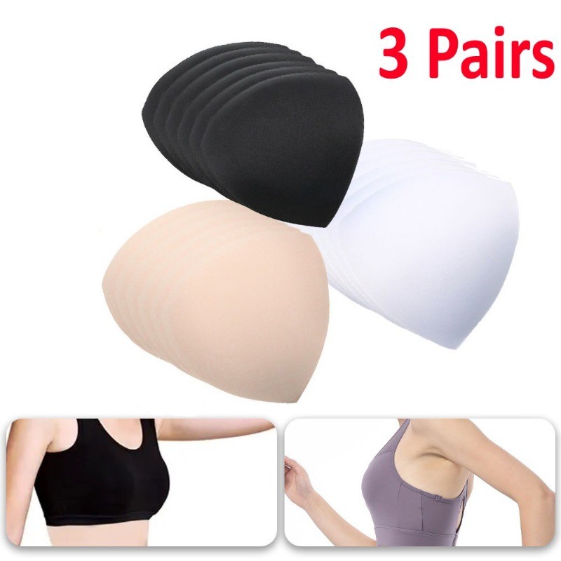3 คู่การฝึกอบรม Bra Pad สามเหลี่ยมถ้วยหน้าอก Push Up ใส่โฟมหนาความยืดหยุ่นสูง Pads สําหรับ Enhancer Bra Pads