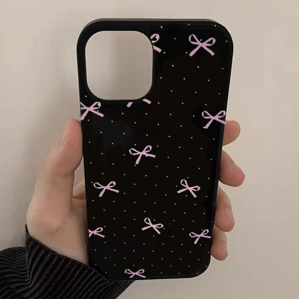 Ins สีชมพู Polka Dot Bow สีดํานุ่มโปร่งใสกรณี Anti-Fall เคสโทรศัพท์สําหรับ iPhone 16 Promax 15 Promax 12 13 Mini 14plus 11 Pro Max X XS XR XS Max 7 8 plus Se2020