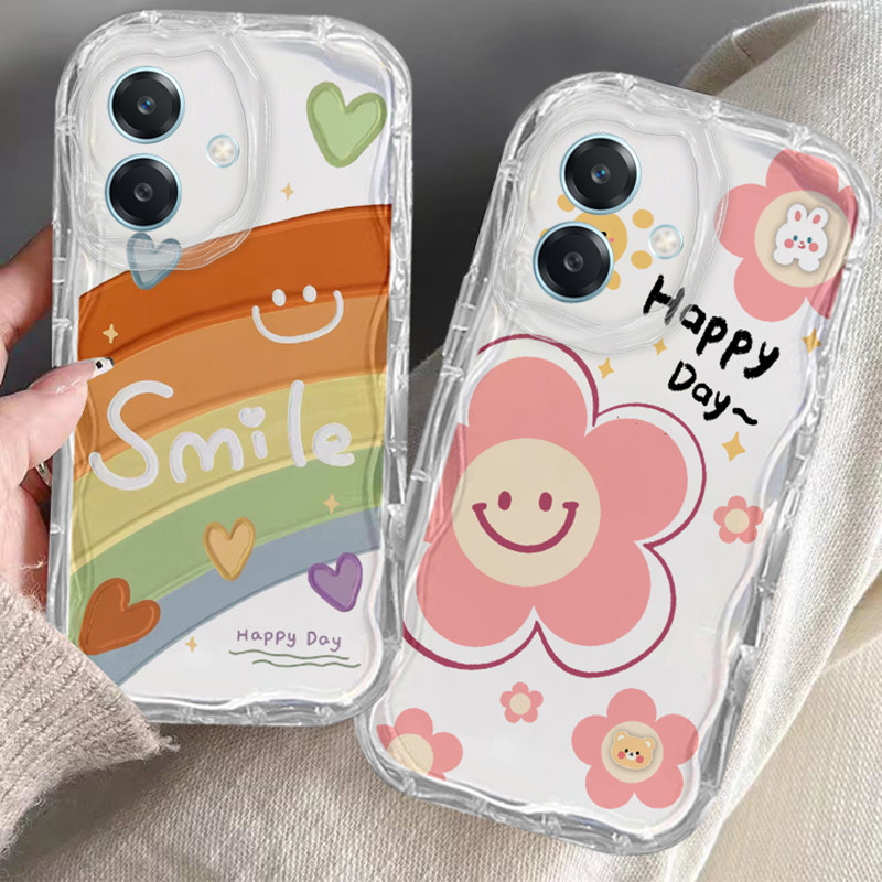 เคส OPPO A3X 5G ใสเคสโทรศัพท์ softcase ความรู้สึกสูงหยักแมวดอกไม้สายรุ้งโปร่งใสฝาครอบโทรศัพท์
