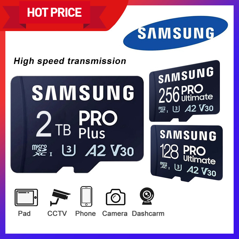 Samsung Micro Memory Card Sd Card 2TB 1TB 512GB Tf Card สําหรับโทรศัพท์, Dashcarm, Pad, กล้องวงจรปิด