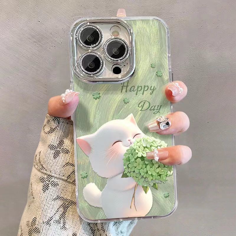 แมวดอกไม้สดขนาดเล็ก Apple 16 15ProMax เคสโทรศัพท์มือถือแบบรวมทุกอย่าง iPhone14Plus เส้นด้ายขนนก 13pro ง่าย 12 การ์ตูน 11 น่ารัก 7/8P ขั้นสูง xr/xs