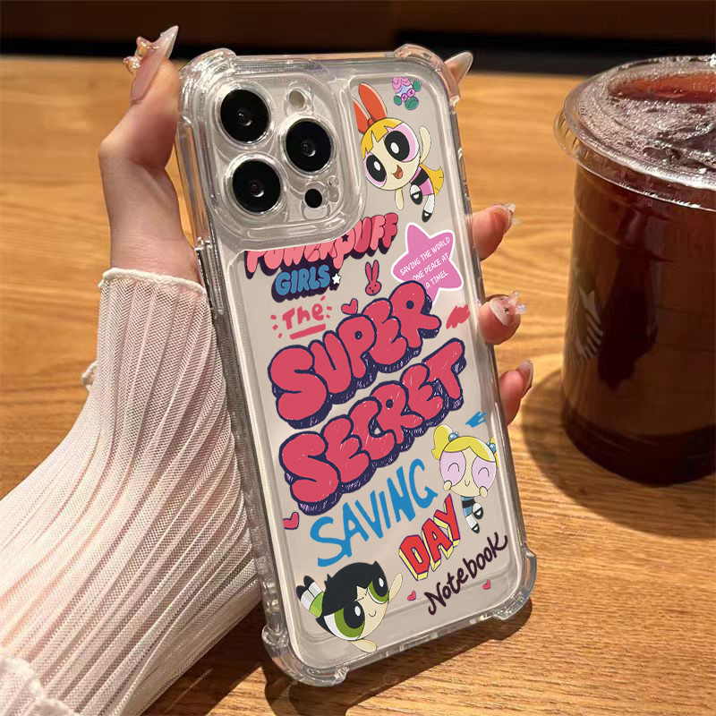 CASE นิ่มกันกระแทกเคสโทรศัพท์ สำหรับรุ่น เคสสำหรับ 13/12/14 Plus Pro Max 8/7 Plus X/XR 11 12pro พาวเวอร์พัฟฟ์เกิร์ล
