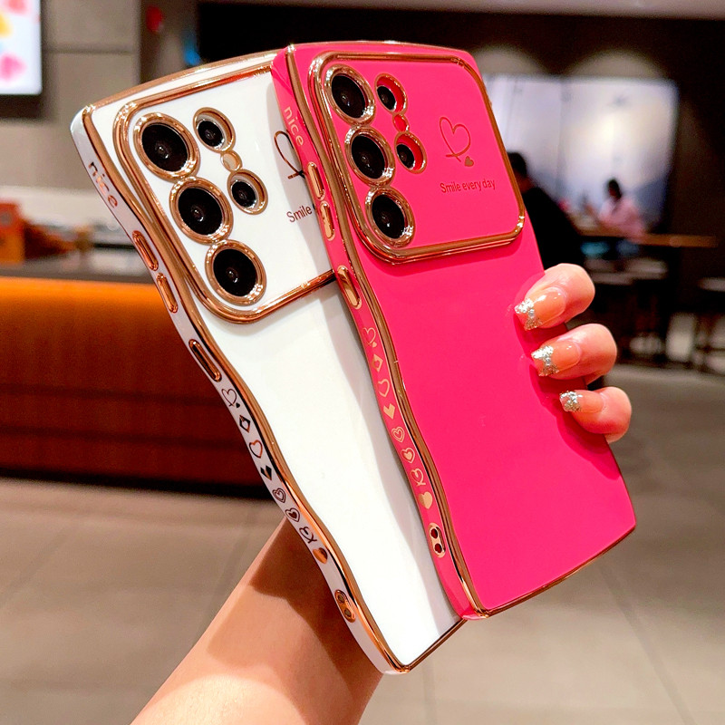 ชุบ Soft TPU สําหรับ Samsung Galaxy S24 S23 S22 Ultra Plus A55 A54 A15 A14 A25 A35 5G S 24 23 22 55 15 Love Heart Cover