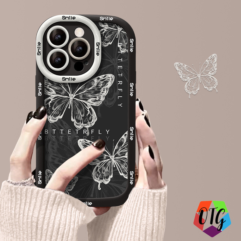 เคสสวยๆ for iphone 11 15 16 12 13 14 pro max 8 7plus XR ผีเสื้อ หมี การ์ตูนกราฟฟิตี้ เคสโทรศัพท์ทรงกลม อ่อนนุ่ม สายคล้อง