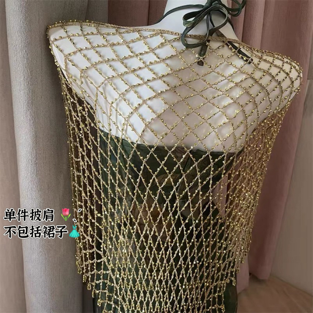 ผ้าคลุมไหล่ประดับลูกไม้โครเชต์กลวงสีทองเสื้อคลุมชุดฮั่นฟู่ชุดกี่เพ้าใส่ด้านนอกย้อนยุคสง่างามเฉพาะกลุ่มคลาสสิก - รูปที่ 5