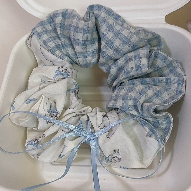 1 ชิ้นแมวสีฟ้าพิมพ์ Scrunchies ผู้ถือผมหางม้าผูกผม Headwear เครื่องประดับผม