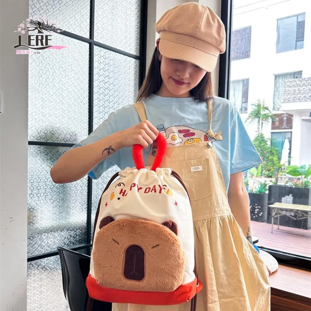 Jeremy1 Labubu กระเป๋าเป้สะพายหลัง, PP Cotton Drawstring Capybara กระเป๋า, นุ่มขนาดใหญ่ความจุพิมพ์การ์ตูน Hatsune Miku Daypack เด็ก
