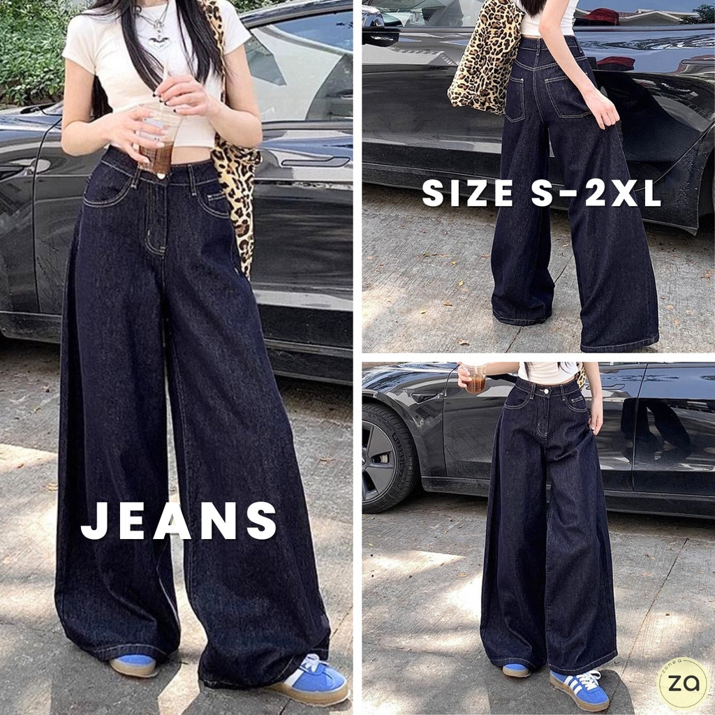 HOT SALE กางเกงยีนส์ขากว้าง กระบอกใหญ่ ขายาว ยีนส์สีน้ำเงินเข้มสวยมาก