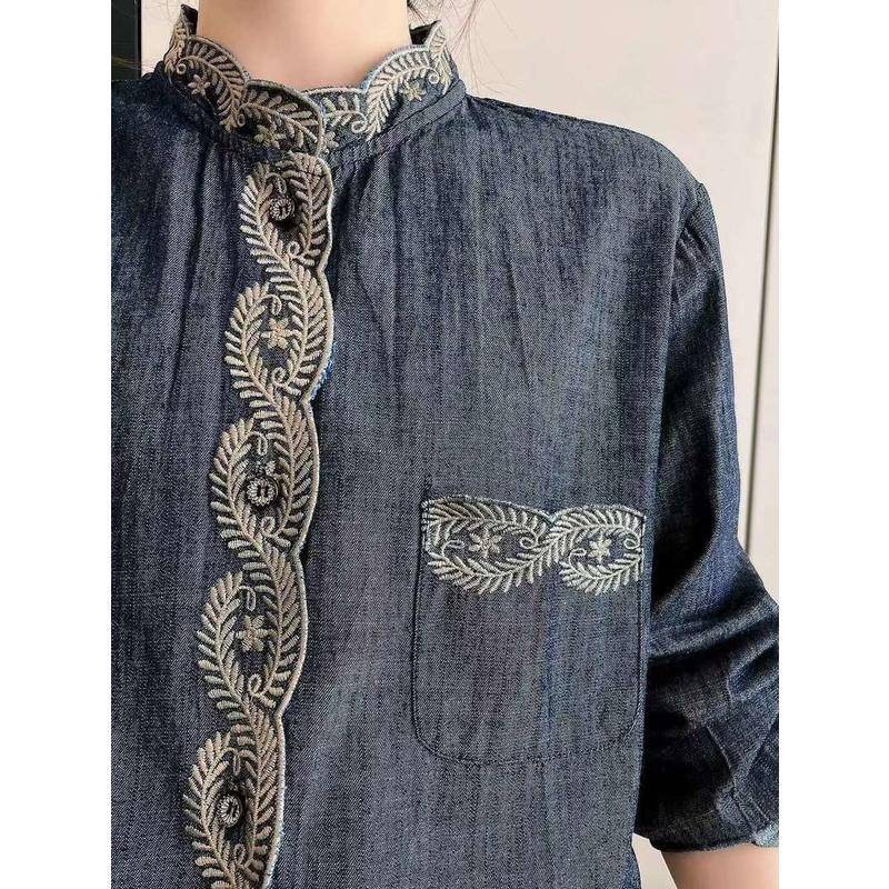 แบรนด์ผู้หญิงสั่งซื้อเดิม// จริงยิงการ์ตูนปักล้างเสื้อยีนส์แขนยาวสุภาพสตรีฤดูใบไม้ผลิฤดูใบไม้ร่วงผ้าฝ้ายเป็นมิตรกับผิวด้า