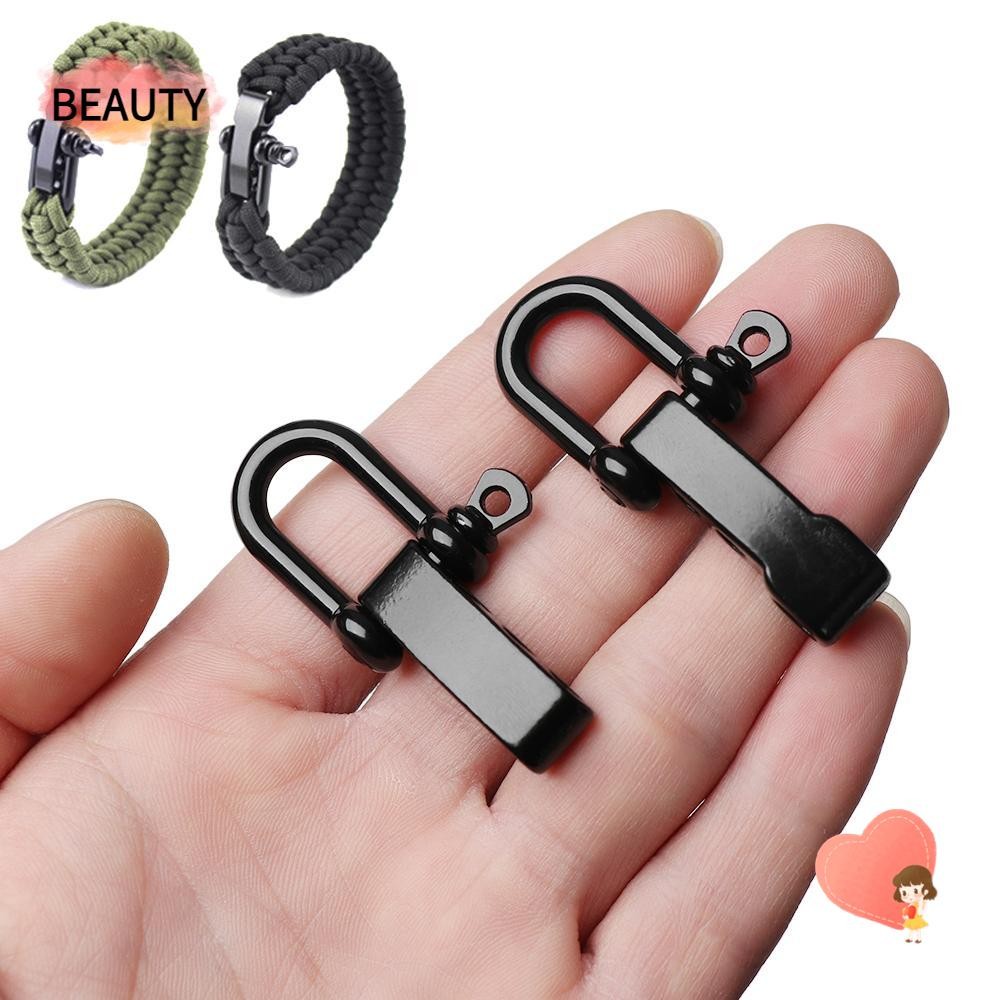 Beauty 1/2 ชิ้น U-Shaped Shackle Buckle สีดําสแตนเลสเครื่องมือกลางแจ้งเชือก Paracords