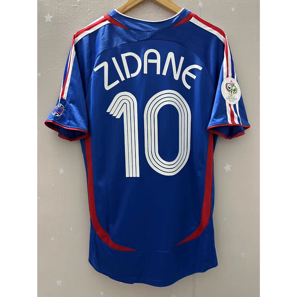 2006 ฝรั่งเศสคุณภาพสูง Home Retro ฟุตบอล Jersey เสื้อยืดที่กําหนดเองเสื้อฟุตบอล ZIDANE HENRY