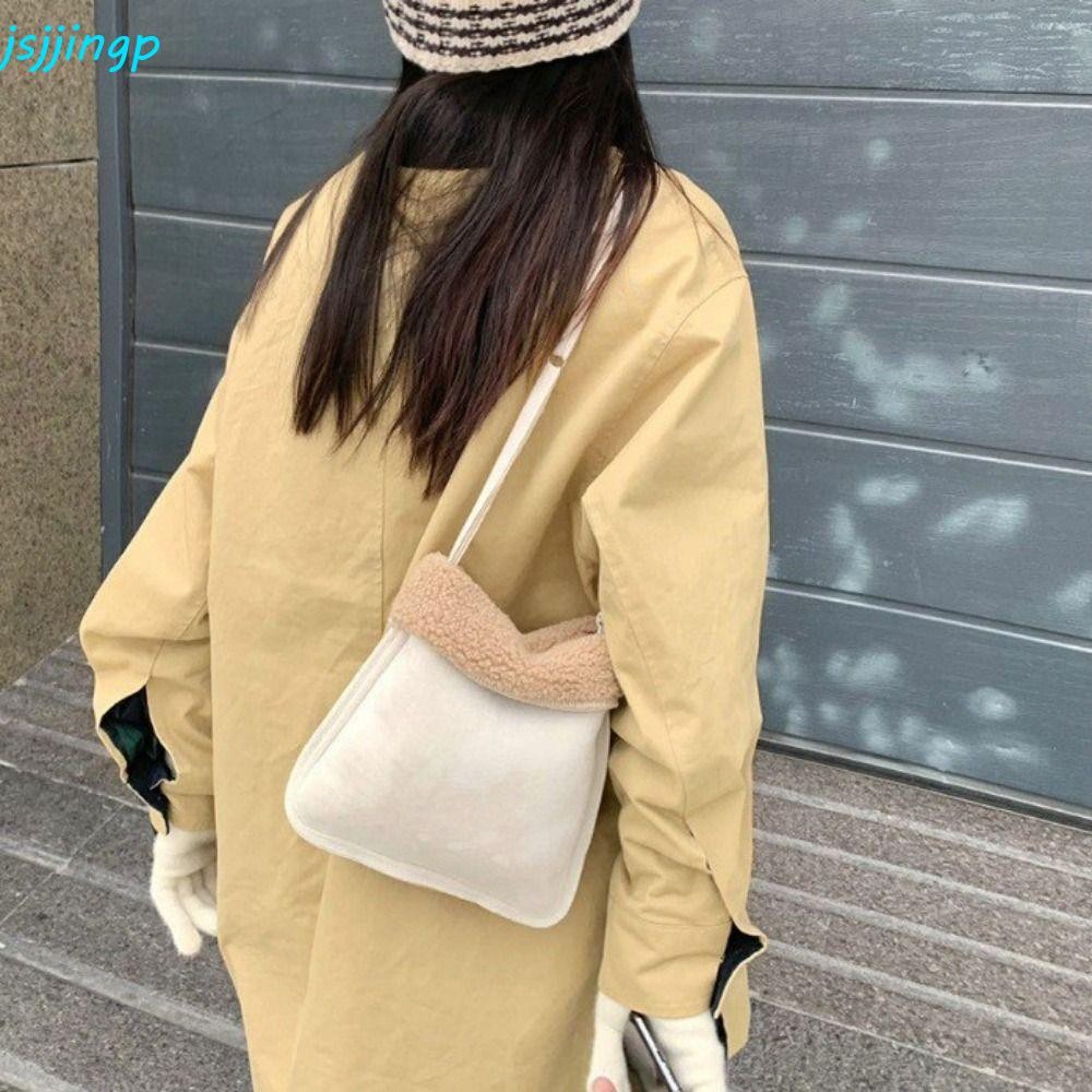 Jsjjingp Y2K Lambswool กระเป๋า,ลําลองสไตล์เกาหลีหนังนิ่มกระเป๋าสะพายข้าง,อินเทรนด์น้ําหนักเบากระเป๋าเก็บโทรศัพท์กระเป๋าสตางค์กระเป๋าสี่เหลี่ยมเล็กผู้หญิง