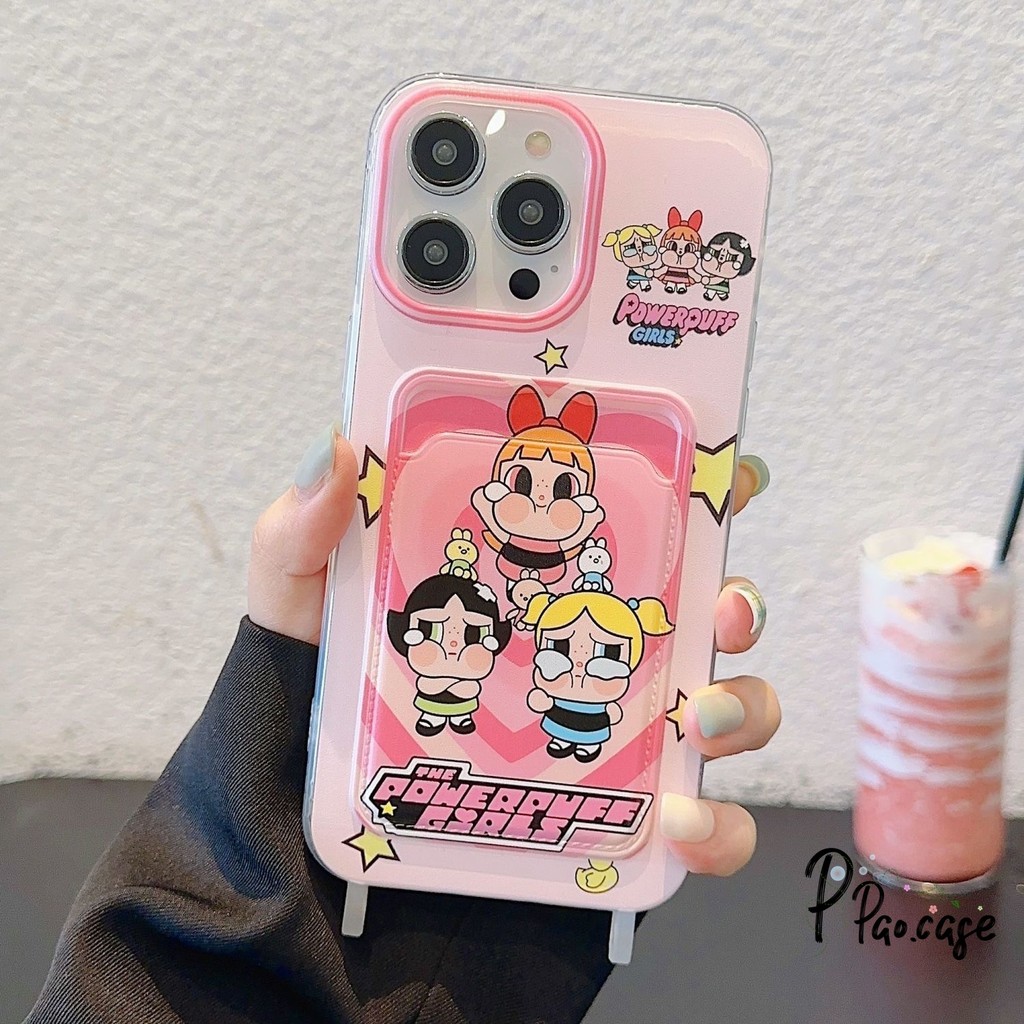 Powerpuff Girls การ์ตูนคล้องบัตรกระเป๋าสตางค์เข้ากันได้กับเคสไอโฟน 11 15 13 14 12 Pro Max 7 15 8 14 Plus XR X XS Max - รูปที่ 2