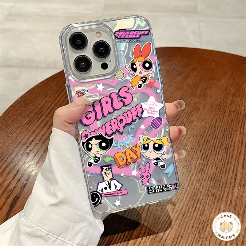 ไชนิ่งสตาร์แฮปปี้เพลย์เดอะพาวเวอร์พัฟเกิร์ล เคสIPhone 15 11 13 12 14 Pro Max 7Plus X XR XS Max 7 8 15 14 Plus SE 2022