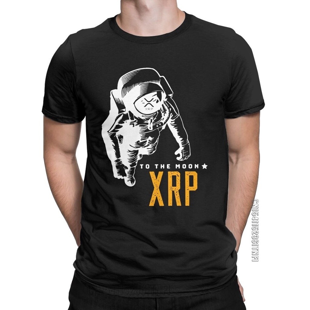 T-Shirtเสื้อยืดชาย ที่น่าตื่นตาตื่นใจระลอกคลื่น XRP ดวงจันทร์เสื้อยืดผู้ชายคอลูกเรือคอผ้าฝ้ายเสื้อยื
