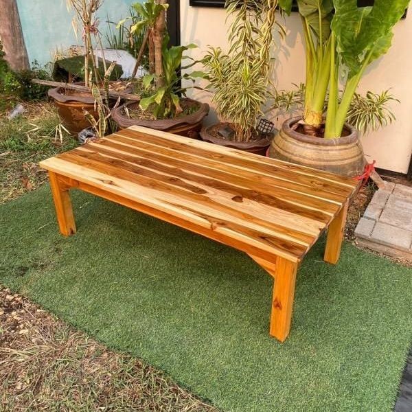 FurDIY โต๊ะญี่ปุ่นไม้สัก 60×120สูง37ซม. สีสักธรรมชาติเคลือบเงา SUKP-510