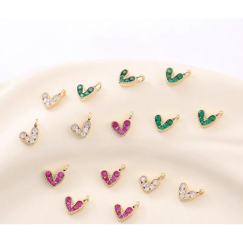 จี้ diy 14K หุ้มทอง สีทอง ระบุฝังเพทายหัวใจ