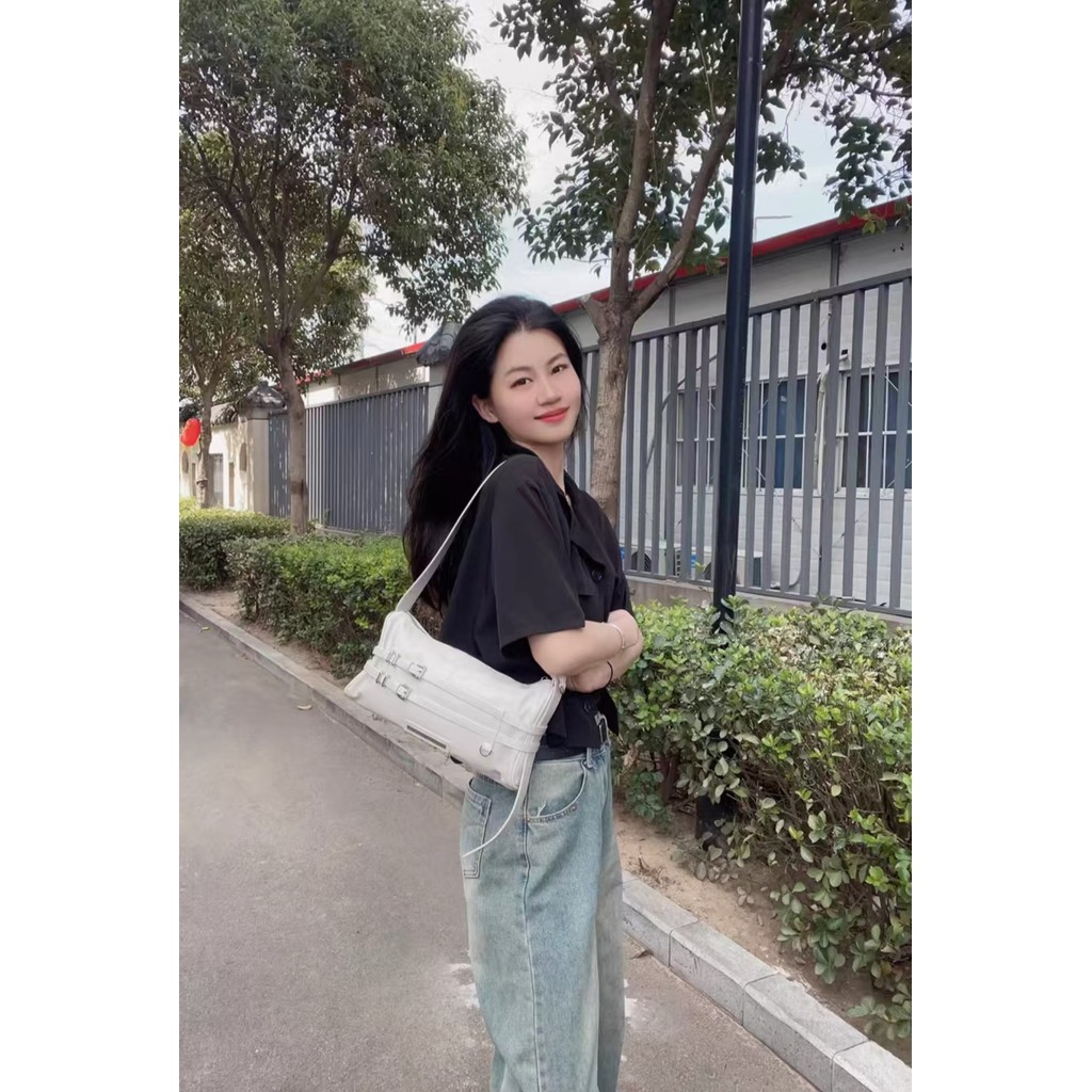 เกาหลีแบรนด์เฉพาะกระเป๋า Matin Kim จีบลูกไม้ไหล่เดียวกระเป๋ารักแร้กระเป๋าถือผู้หญิง