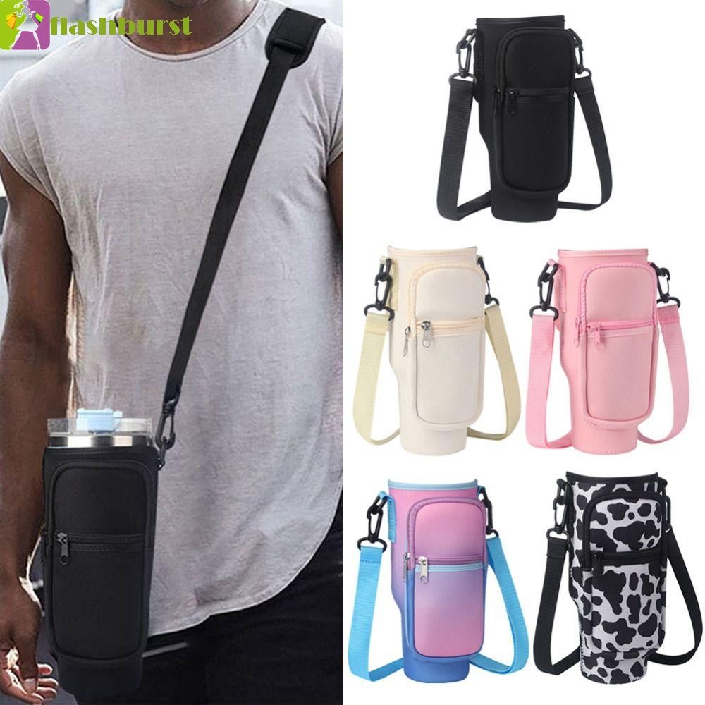 Flashburst ขวดน้ํา Carrier กระเป๋า, Neoprene ปรับสายคล้องไหล่ 40 Oz Tumbler ถ้วย, แบบพกพาพร้อมกระเป๋าโทรศัพท์ Carrier คลิปฟางผู้ถือขวดกระเป๋า