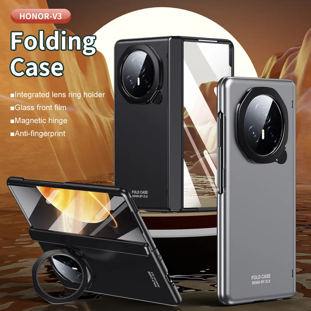 หรูหราพับ Matte โปร่งใสเคสโทรศัพท์สําหรับ Honor Magic V3 ฝาครอบกันกระแทกพร้อมกระจกนิรภัยใสสูง