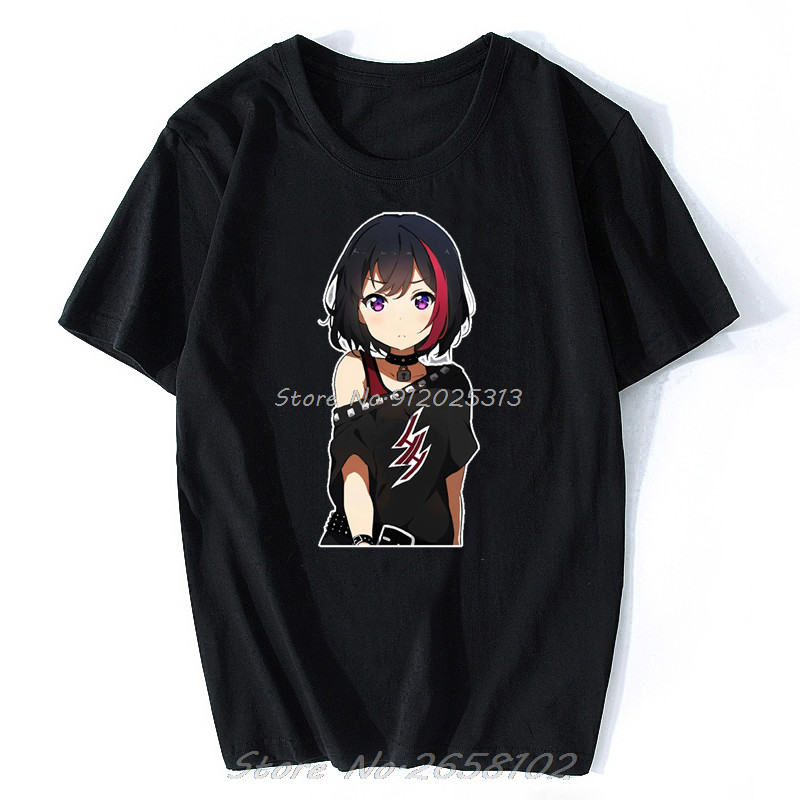 Bang Dream Ran Mitake Hentai Haven Chan อะนิเมะ PoppinParty เสื้อยืดสีดําชุด Tshirt ผู้ชายผ้าฝ้าย Te