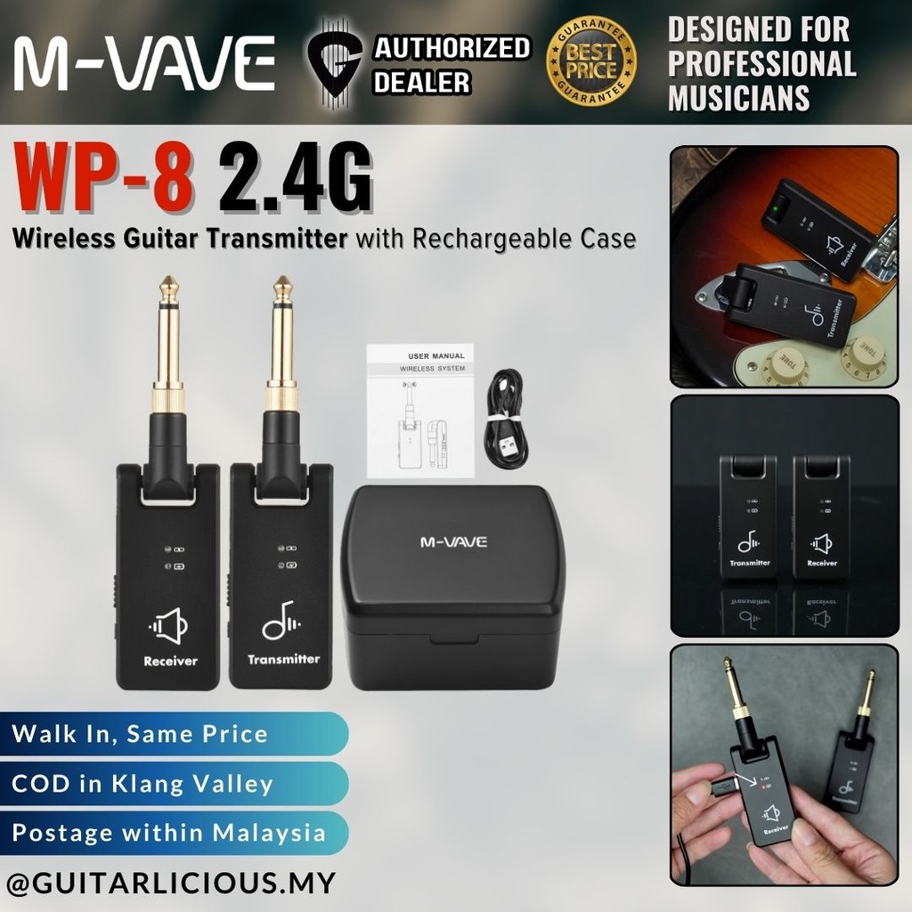 M-Vave WP-8 2.4G ไร้สายกีตาร์ระบบเครื่องส่งสัญญาณ 2 in 1 ปลั๊ก 4 ช่อง w/ชาร์จกรณี ( WP8 / WP 8 )