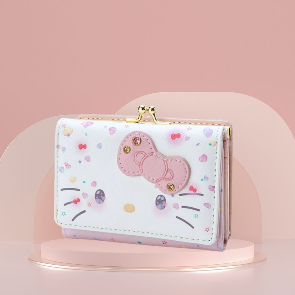 GIFTHUB กระเป๋า Hello Kitty, Kawaii Kuromi Cinnamoroll กระเป๋าสตางค์หนัง PU น่ารัก, ของขวัญวันเกิด Casual แฟชั่นกระเป๋าบัตรพับ
