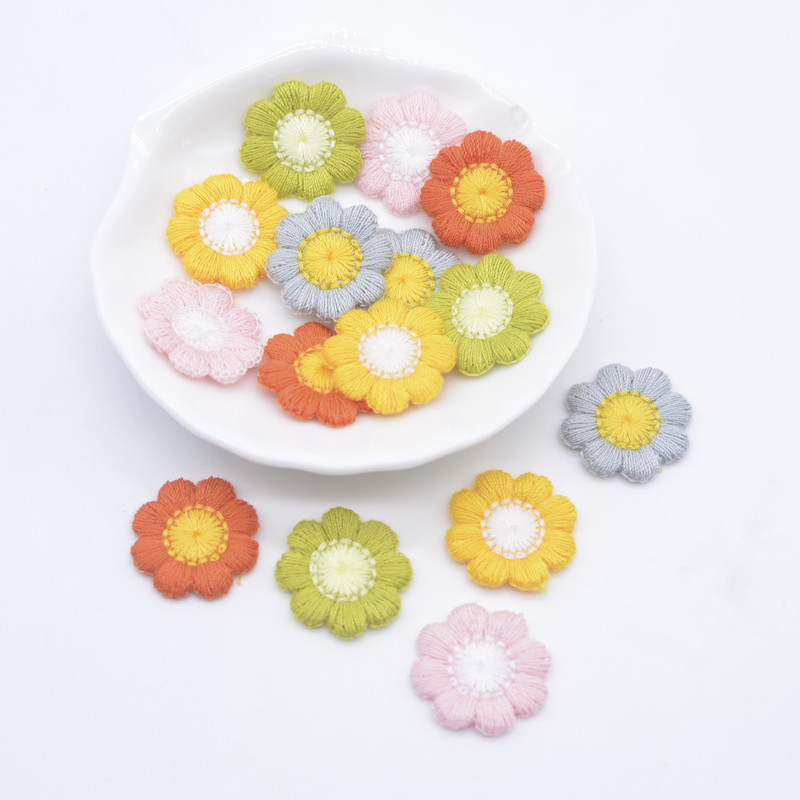 30 ชิ้น 20 มิลลิเมตร SunFlower Applique สําหรับ DIY เสื้อผ้าเด็กหมวกรองเท้าผ้าเย็บแพทช์ Headwear คลิปผมอุปกรณ์ตกแต่ง