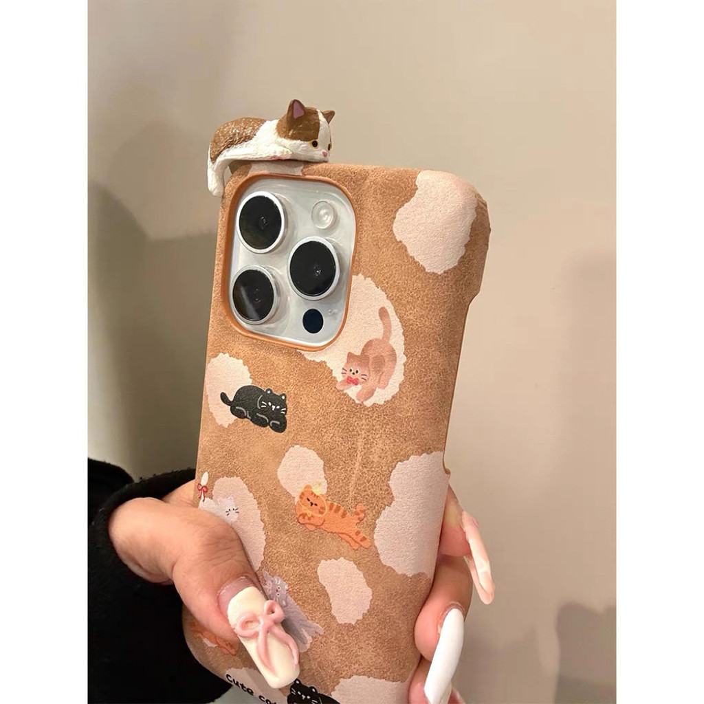 หนังเกาหลีสำหรับแมวสามมิติเคสโทรศัพท์มือถือสำหรับ iphone16promax Apple 15 14รุ่นใหม่13ผู้หญิง
