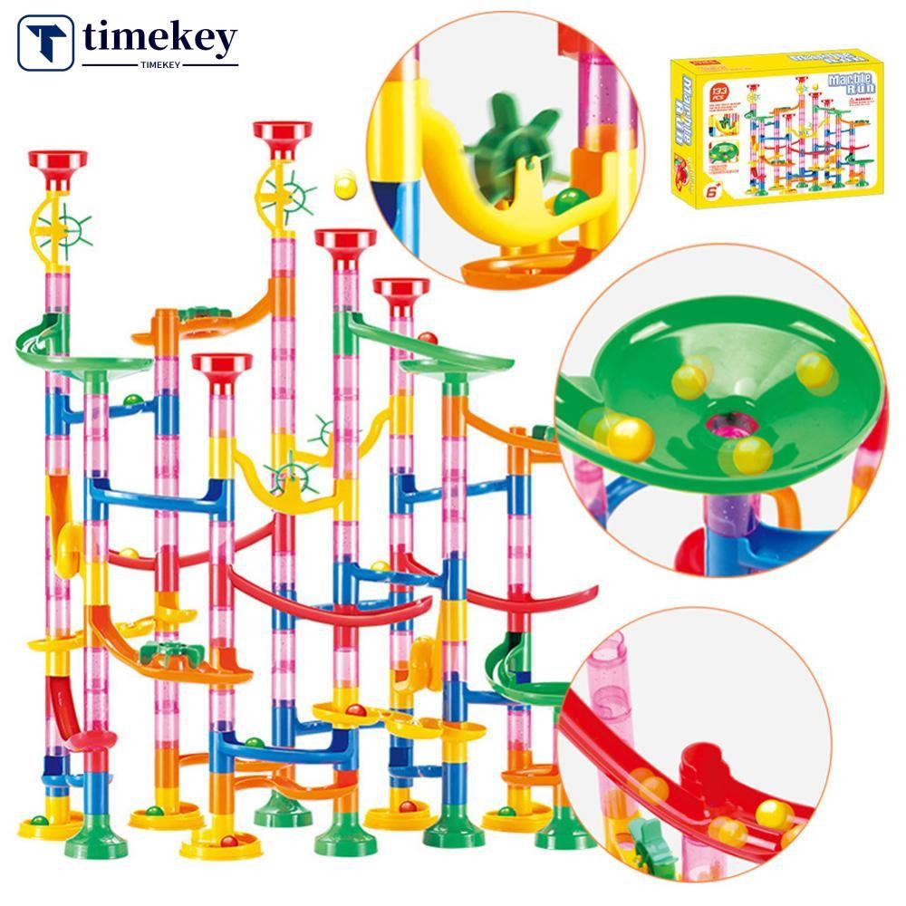 Timekey DIY ก่อสร้าง Marble Run Race Track Building Blocks เด็ก 3D Maze Ball ม้วนของเล่นเด็กคริสต์มา