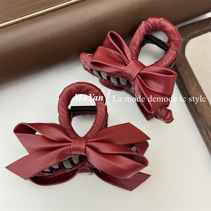 เวอร์ชั่นเกาหลีสี ปู่ หนังโบว์คลิปหญิงผมหางม้าคลิปผมด้านหลังหัวคลิปด้านบน