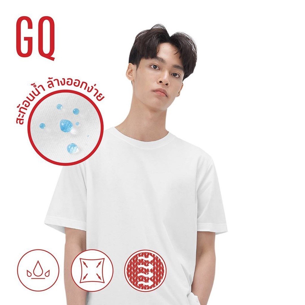 ปกติ ใหม่ S-5XL GQ T-shirt เสื้อยืดคอกลมผ้าสะท้อนน้ำ สีขาวเสื้อยืดแขนสั้นผู้ชายแฟชั่นเกาหลี เสื้อยืดฤดูร้อน