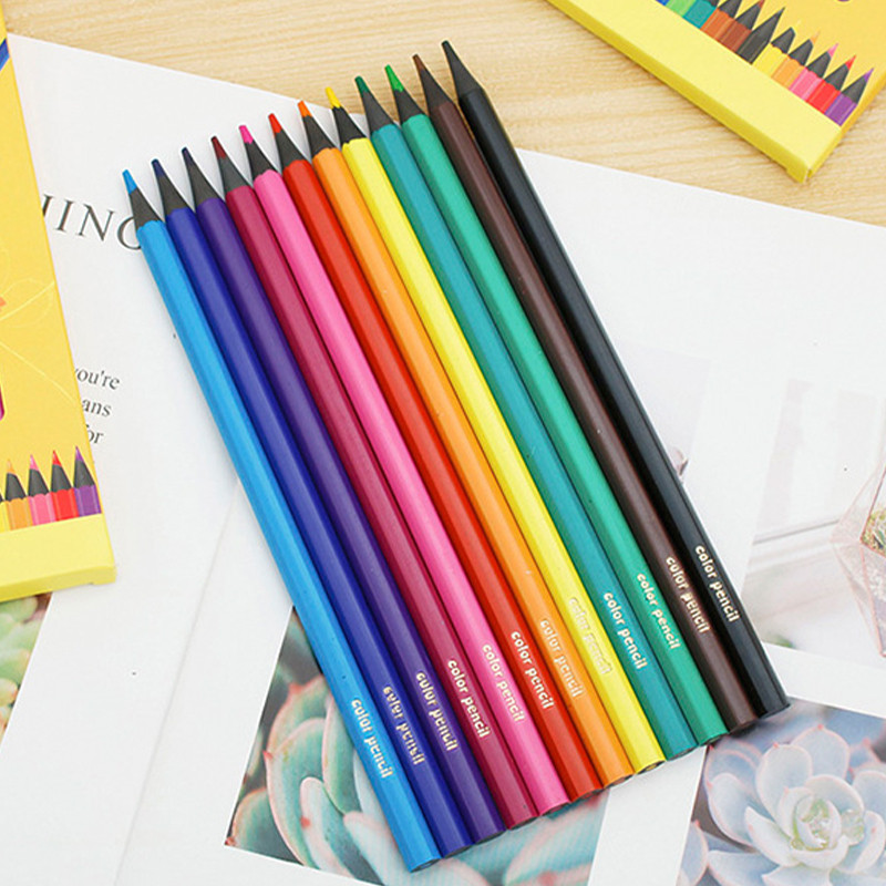 กล่อง ชุดดินสอสีไม้สีดําชนิดบรรจุกล่อง 12 สี/24 สีแท่งหกเหลี่ยมนักเรียนจิตรกรรมเครื่องมือ SG131