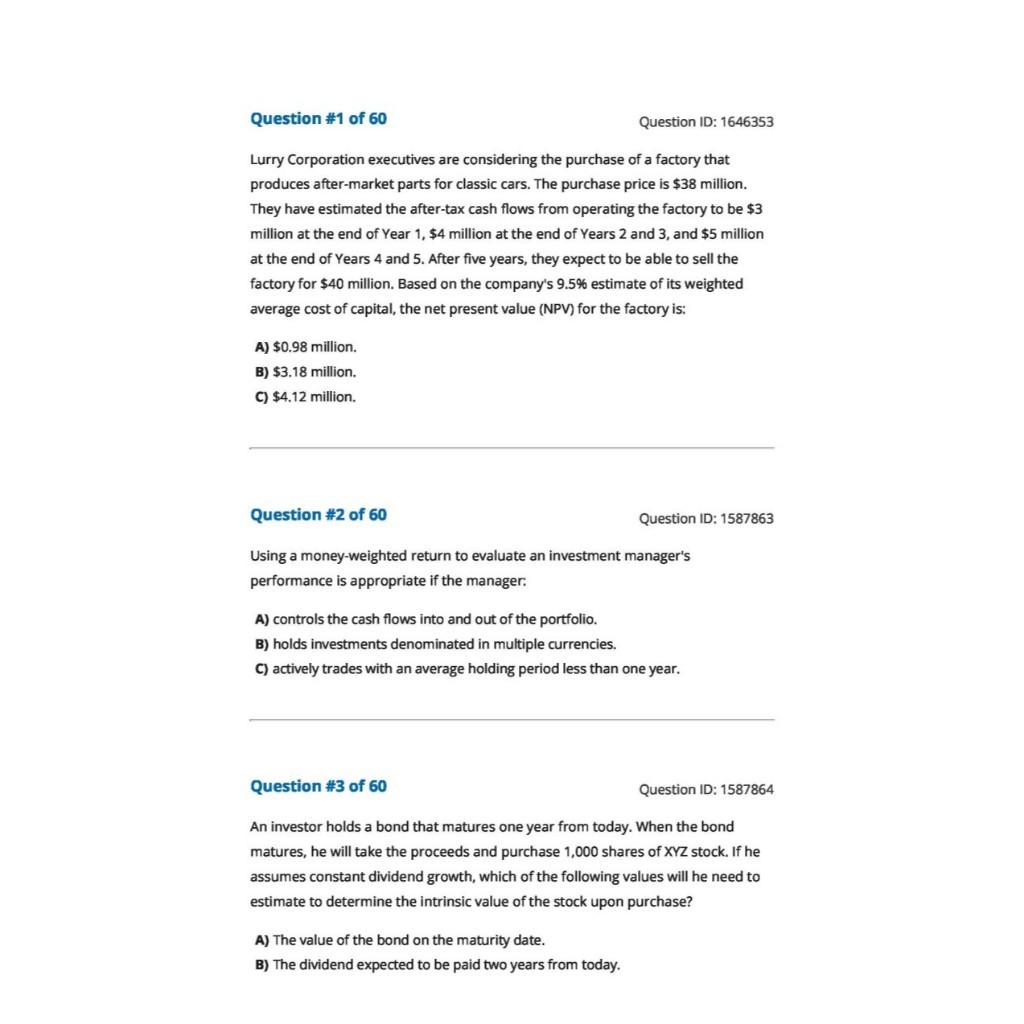 CFA 2025 LEVEL 1 Schweser Qbank - Topic Quiz - สอบตรวจสอบ