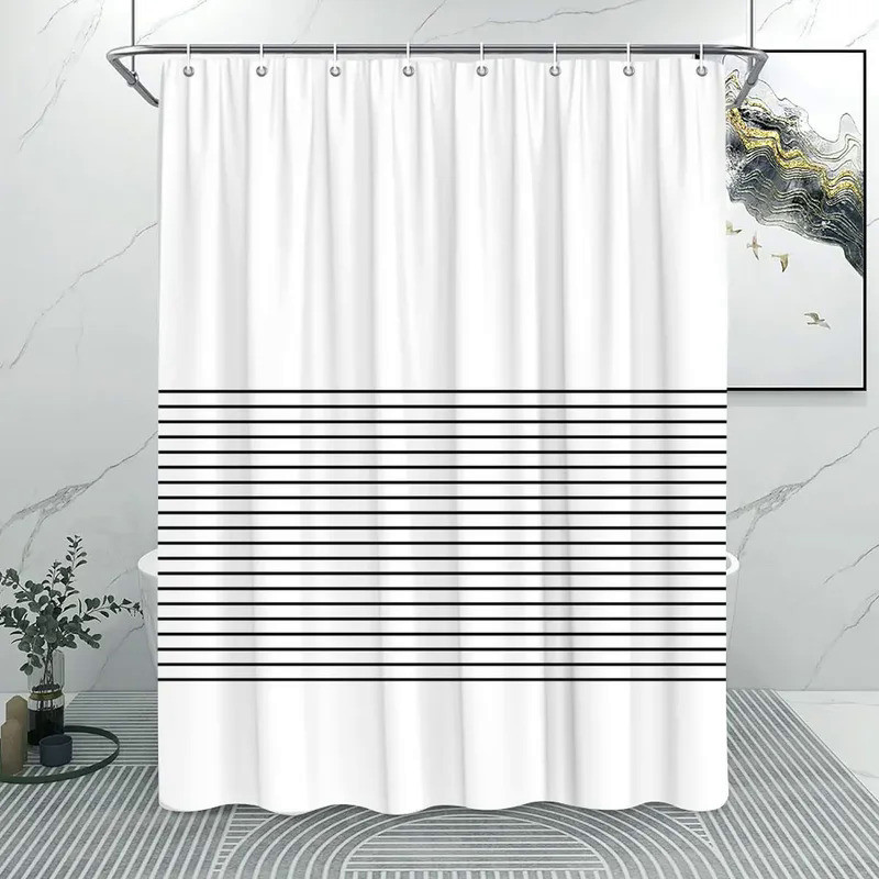 Abstract Line Minimalist Shower Curtain Washable Cloth Bath Curtain Fabric Rustic Striped Baths Curt