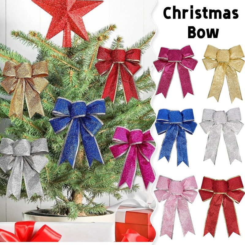 ตกแต่งโบว์ต้นคริสต์มาสงานฝีมือปฏิบัติ Bowknot Xmas เครื่องประดับ DIY ผงทองแขวน