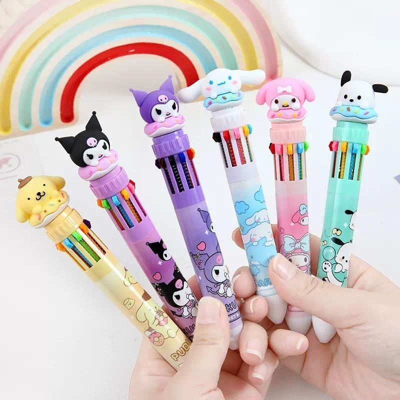 Sanrio ปากกาเจลมัลติคัลเลอร์ เขียนได้อย่างราบรื่น kuromi 0.5 มม เครื่องเขียนสำนักงาน สิบสี น่ารัก
