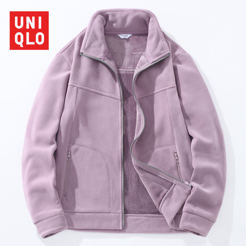 UNIQLO ยูนิโคล่ 2024 ใหม่ขนแกะแจ็คเก็ตเบาะหนาฤดูใบไม้ร่วงฤดูหนาวสบายๆปกเสื้ออบอุ่นผู้หญิงขนาดใหญ่ปั่นกีฬาคาร์ดิแกนเสื้อ