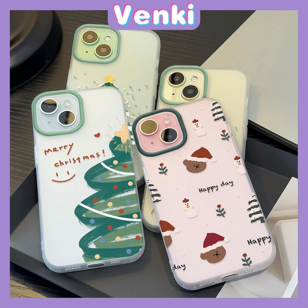 Venki - เคสใส iPhone16 11 Pro Max iPhone เคส TPU นิ่มป้องกันรอยนิ้วมือแบบด้าน ต้นคริสต์มาสและหมีน่ารัก Compatible With iPhone15 Pro max iPhone14 13 12 Pro max XS XR 7 8 Plus