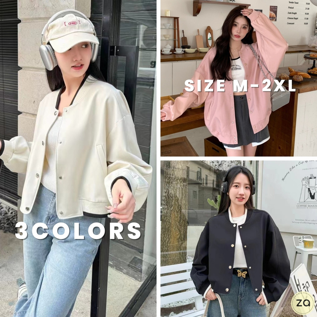 HOT SALE เสื้อแจ็คเก็ตแขนยาว สไตล์เบสบอล 3 สี แต่งขอบ สายแฟสายสตรีทต้องมี