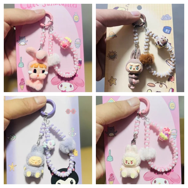 Creative Flocking labu ขี้เกียจโยคะ Series THE MONSTERS จี้ตุ๊กตา CRYBABY/OZAI พวงกุญแจกระเป๋าเป้สะพายหลังจี้พวงกุญแจรถจี้เคสโทรศัพท์จี้ของขวัญสาว