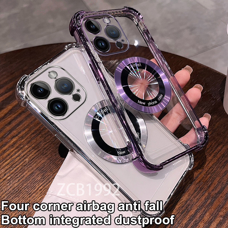 กันกระแทกcase สําหรับ iPhone15 16 pro max 15 16 plus เคสโทรศัพท์ TPU ล่าสุดแว่นขยายแม่เหล็กโปร่งใส premium Soft Case